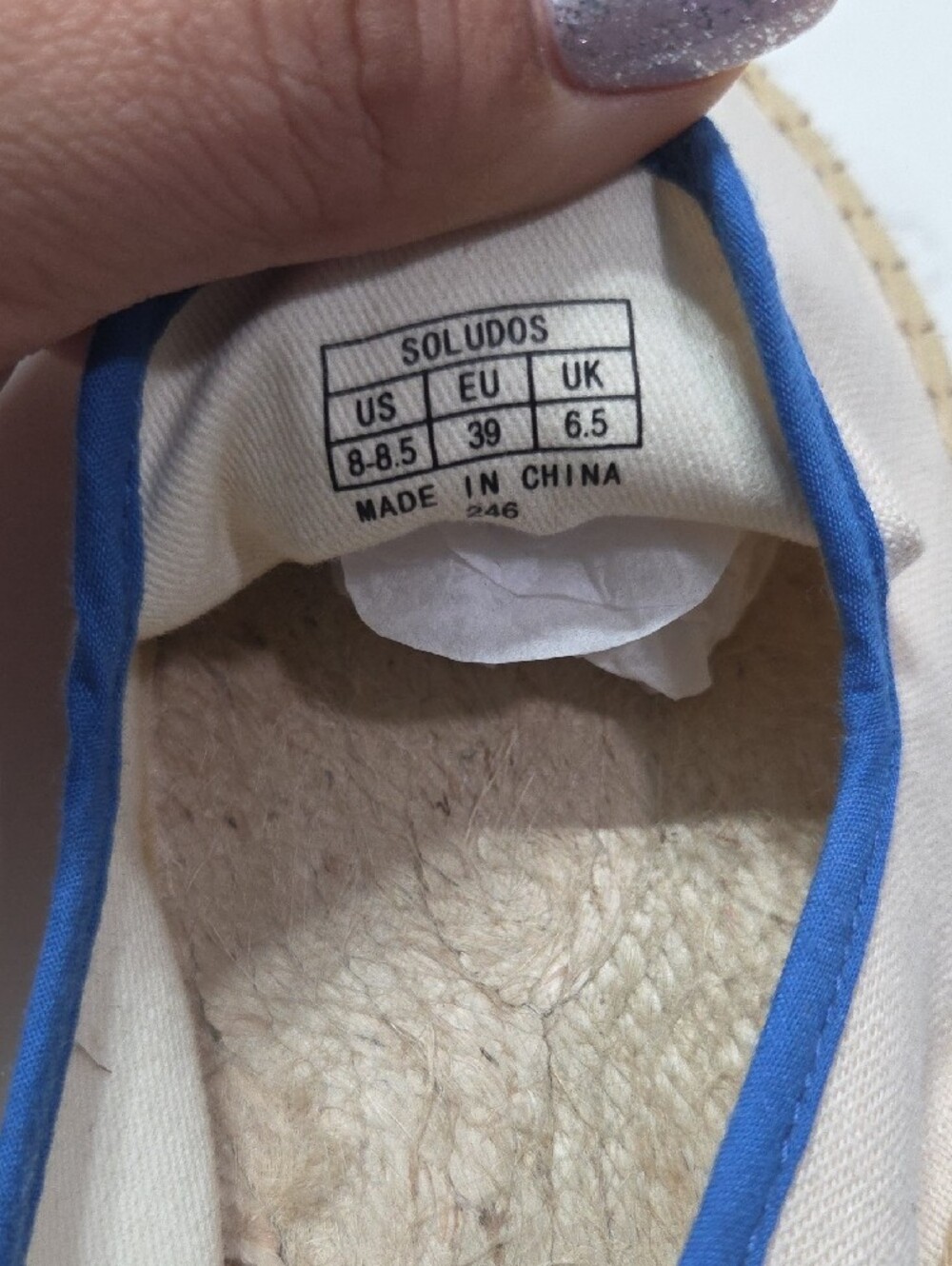Soludos Cream Espadrilles with Blue Trim Sz8 Gentle Used - Picture 9 of 9